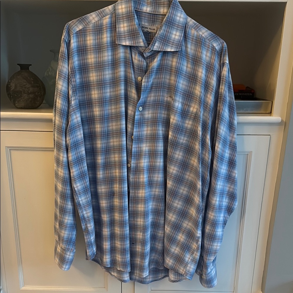 Peter Millar Blue and White Casual Button Down Shirt